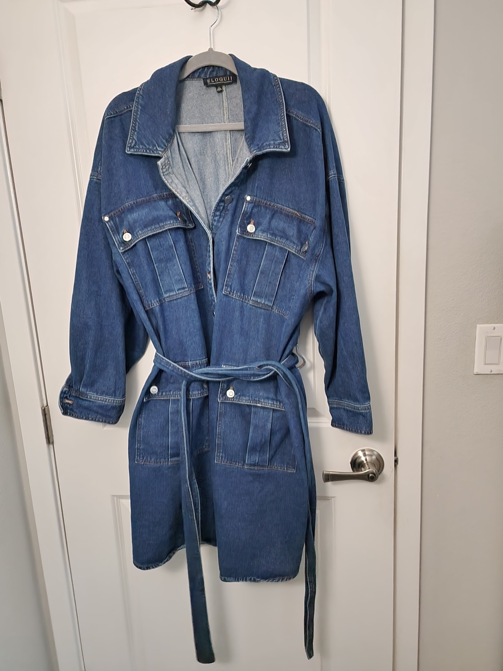 Eloquii Blue Long Denim Jacket with Front Pockets- Shacket - Picture 3 of 6